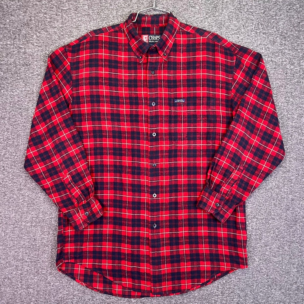 Chaps Ralph Lauren Button Down Mens M Red Plaid Casual Flannel Cotton Lumberjack